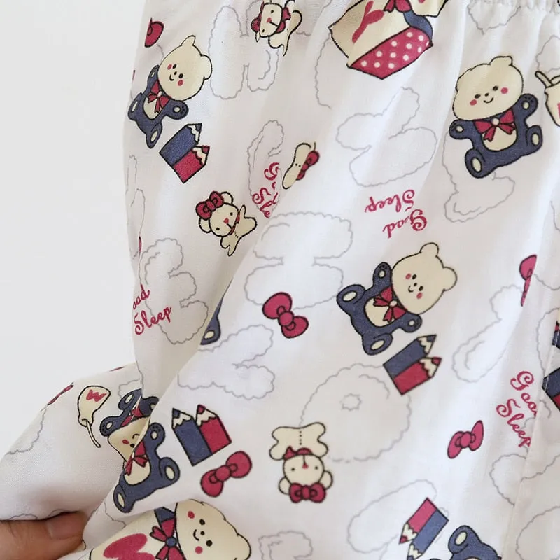 VenusFox Fresh pajamas sets women 100% gauze cotton Japanese summer long sleeve casual sleepwear women simple cute bear pyjamas