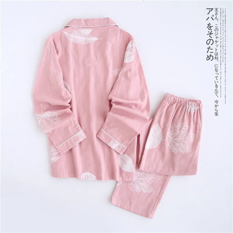 VenusFox Fresh pajamas sets women 100% gauze cotton Japanese summer long sleeve casual sleepwear women simple cute bear pyjamas