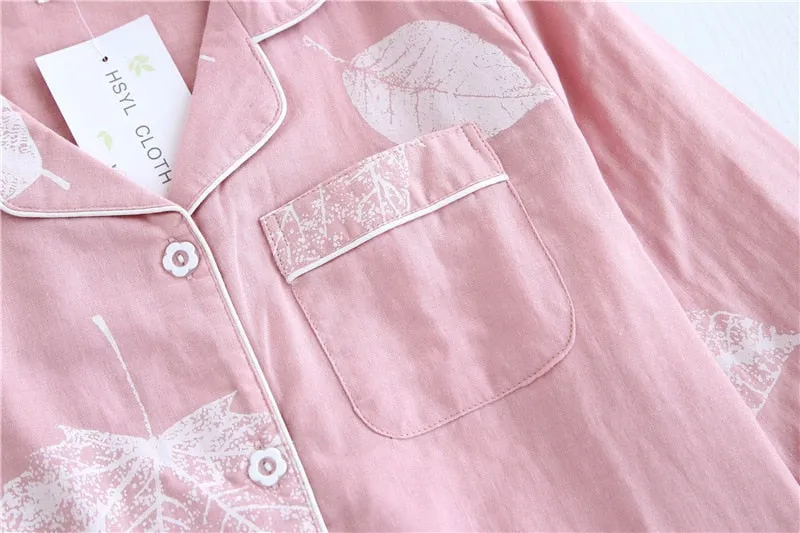 VenusFox Fresh pajamas sets women 100% gauze cotton Japanese summer long sleeve casual sleepwear women simple cute bear pyjamas