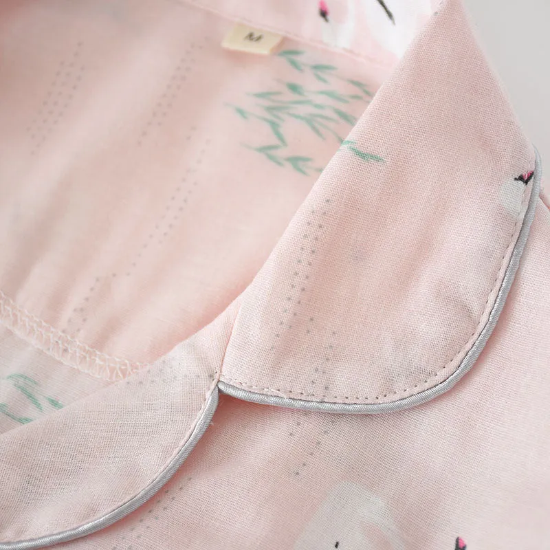 VenusFox Fresh pajamas sets women 100% gauze cotton Japanese summer long sleeve casual sleepwear women simple cute bear pyjamas