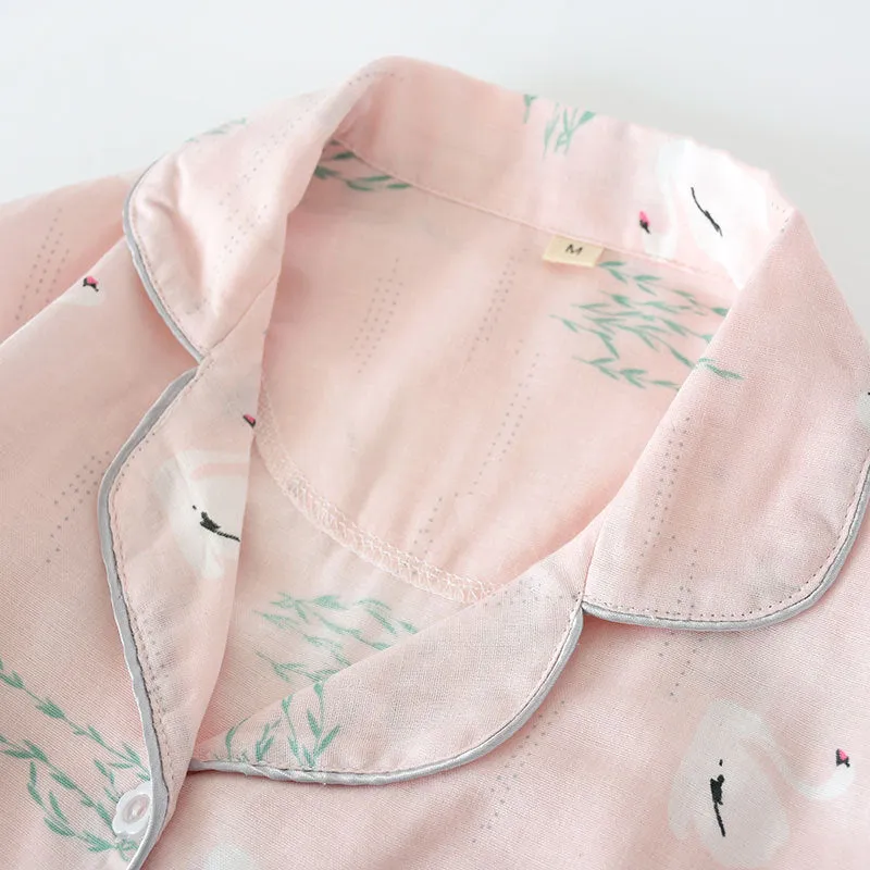 VenusFox Fresh pajamas sets women 100% gauze cotton Japanese summer long sleeve casual sleepwear women simple cute bear pyjamas