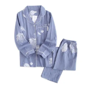 VenusFox Fresh pajamas sets women 100% gauze cotton Japanese summer long sleeve casual sleepwear women simple cute bear pyjamas