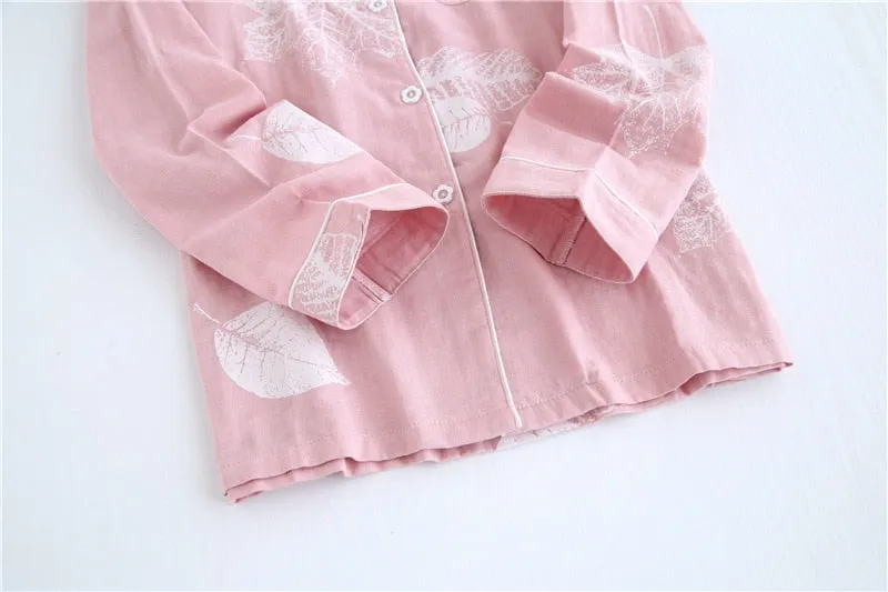 VenusFox Fresh pajamas sets women 100% gauze cotton Japanese summer long sleeve casual sleepwear women simple cute bear pyjamas