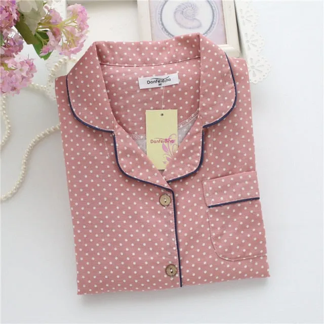 VenusFox Fresh pajamas sets women 100% gauze cotton Japanese summer long sleeve casual sleepwear women simple cute bear pyjamas
