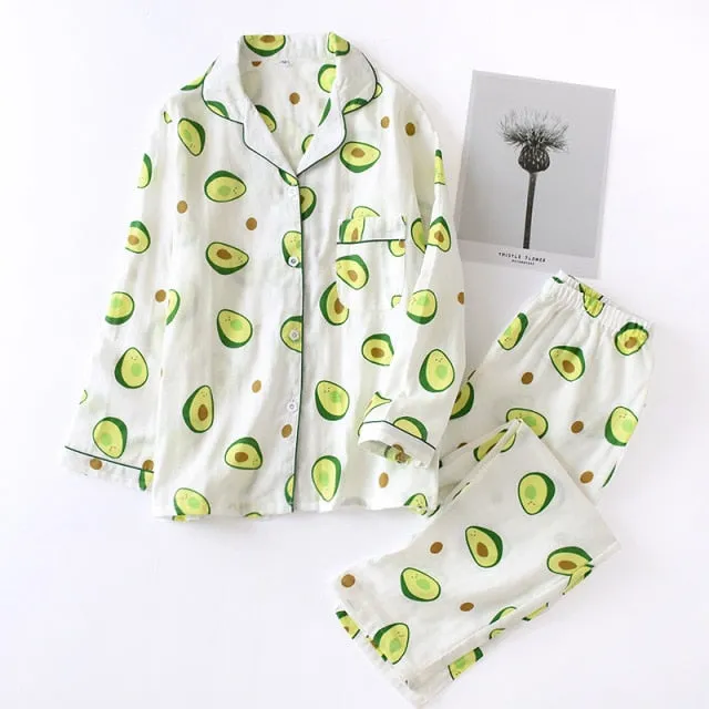 VenusFox Fresh pajamas sets women 100% gauze cotton Japanese summer long sleeve casual sleepwear women simple cute bear pyjamas