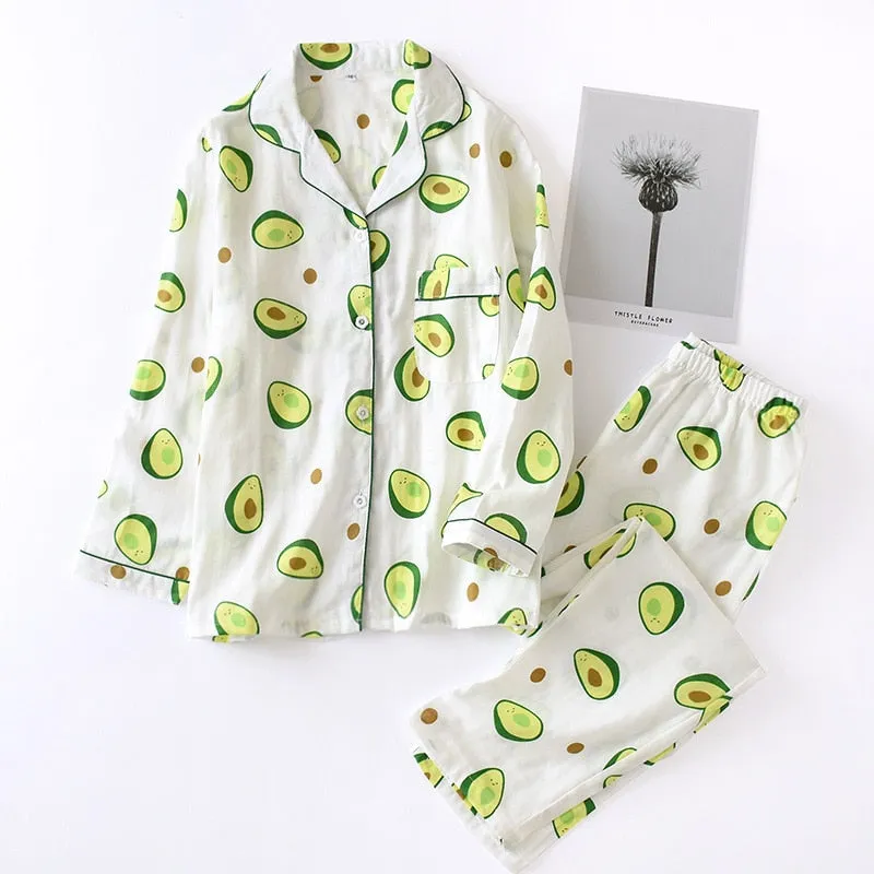 VenusFox Fresh pajamas sets women 100% gauze cotton Japanese summer long sleeve casual sleepwear women simple cute bear pyjamas