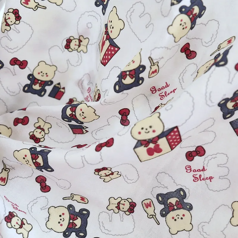 VenusFox Fresh pajamas sets women 100% gauze cotton Japanese summer long sleeve casual sleepwear women simple cute bear pyjamas