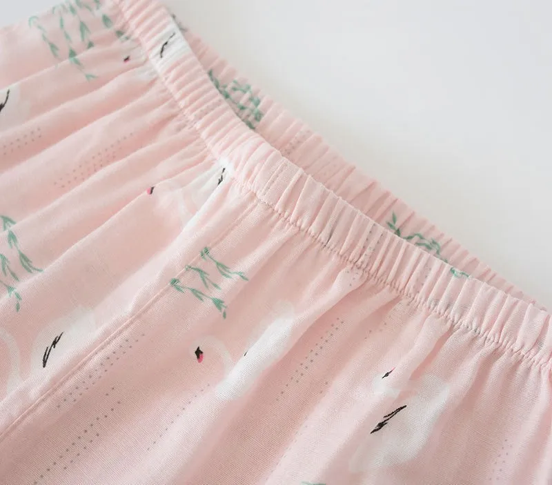 VenusFox Fresh pajamas sets women 100% gauze cotton Japanese summer long sleeve casual sleepwear women simple cute bear pyjamas