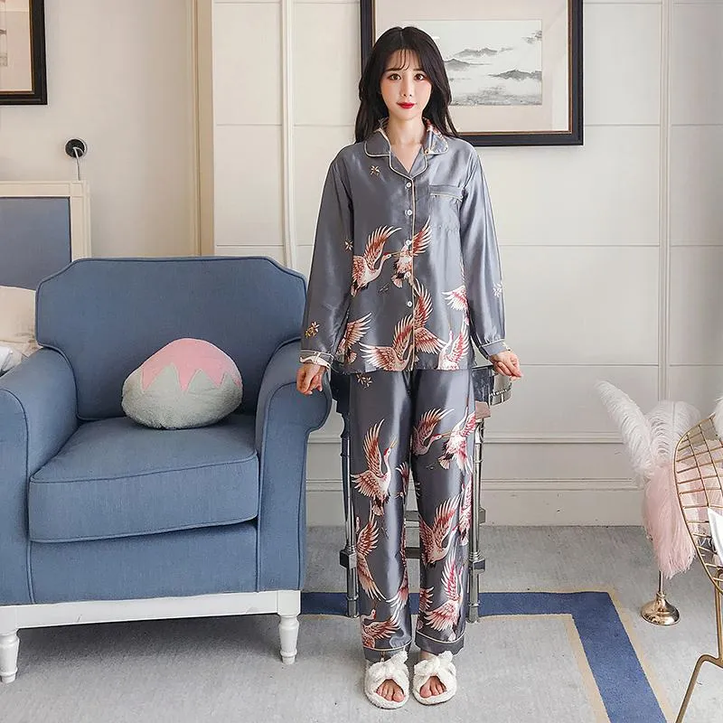 VenusFox Oversize M-5XL Womens Long Sleeve Trousers Pyjamas Silk Satin Pajamas Sets Sleepwear Nightgown Suit Robe Bath Gown Sleepshirts