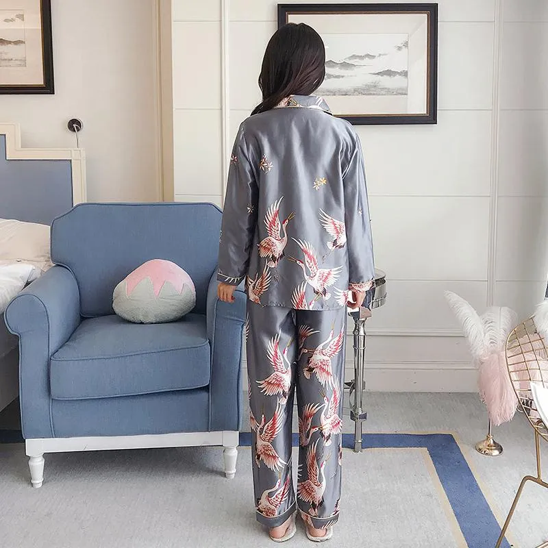 VenusFox Oversize M-5XL Womens Long Sleeve Trousers Pyjamas Silk Satin Pajamas Sets Sleepwear Nightgown Suit Robe Bath Gown Sleepshirts
