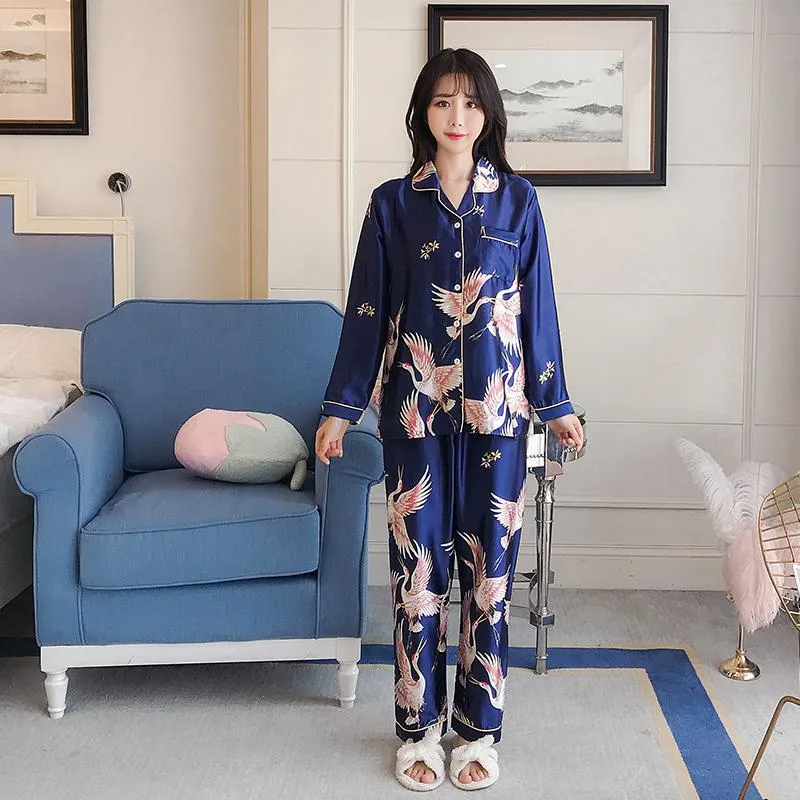 VenusFox Oversize M-5XL Womens Long Sleeve Trousers Pyjamas Silk Satin Pajamas Sets Sleepwear Nightgown Suit Robe Bath Gown Sleepshirts