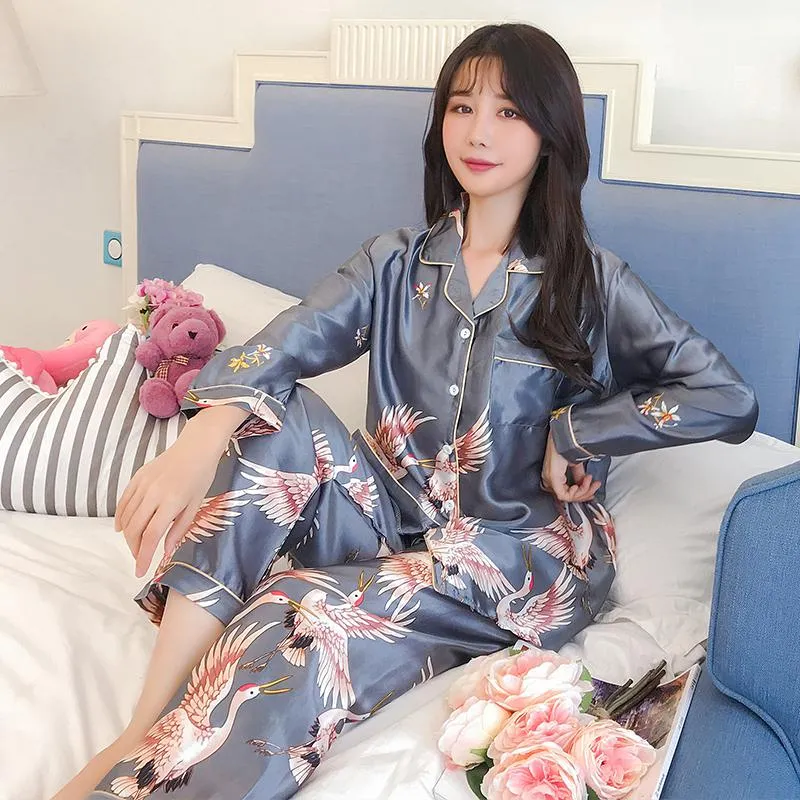 VenusFox Oversize M-5XL Womens Long Sleeve Trousers Pyjamas Silk Satin Pajamas Sets Sleepwear Nightgown Suit Robe Bath Gown Sleepshirts