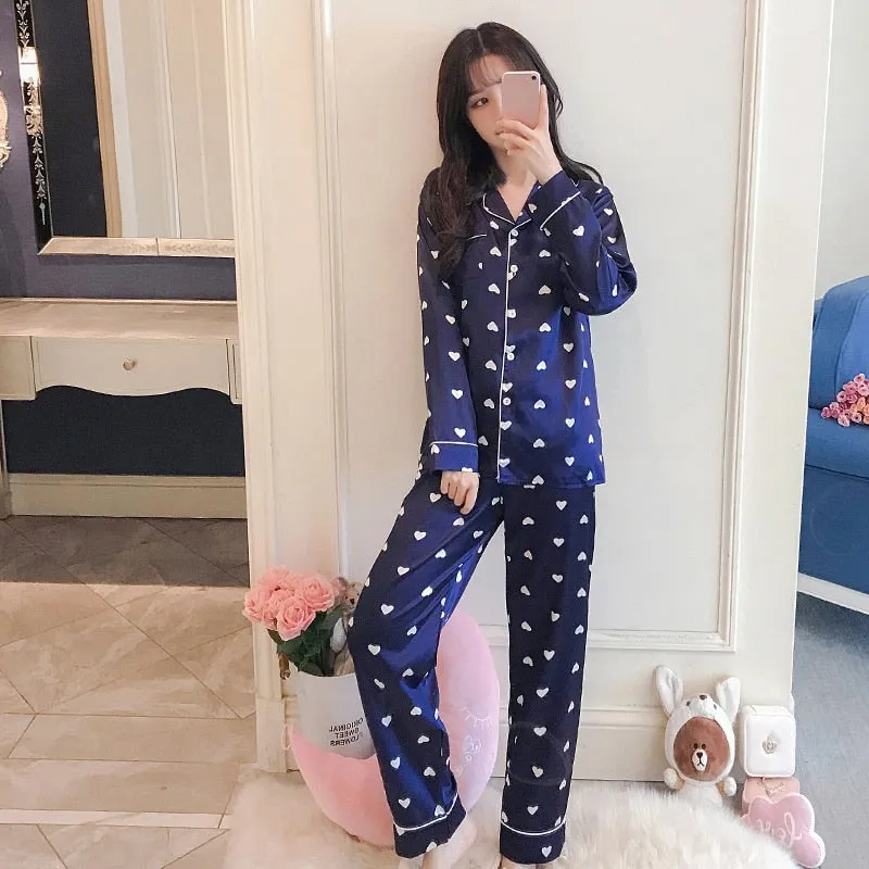 VenusFox Oversize M-5XL Womens Long Sleeve Trousers Pyjamas Silk Satin Pajamas Sets Sleepwear Nightgown Suit Robe Bath Gown Sleepshirts