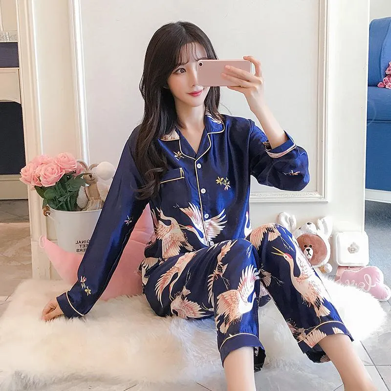 VenusFox Oversize M-5XL Womens Long Sleeve Trousers Pyjamas Silk Satin Pajamas Sets Sleepwear Nightgown Suit Robe Bath Gown Sleepshirts