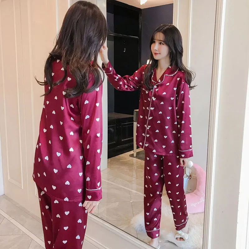 VenusFox Oversize M-5XL Womens Long Sleeve Trousers Pyjamas Silk Satin Pajamas Sets Sleepwear Nightgown Suit Robe Bath Gown Sleepshirts