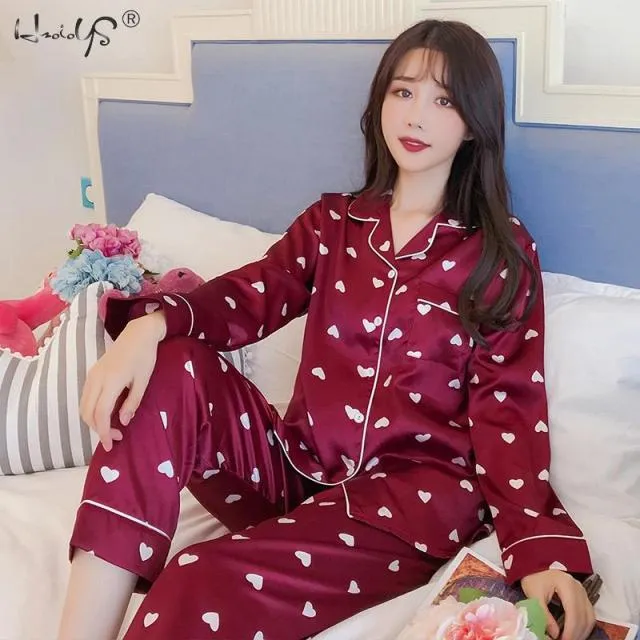 VenusFox Oversize M-5XL Womens Long Sleeve Trousers Pyjamas Silk Satin Pajamas Sets Sleepwear Nightgown Suit Robe Bath Gown Sleepshirts