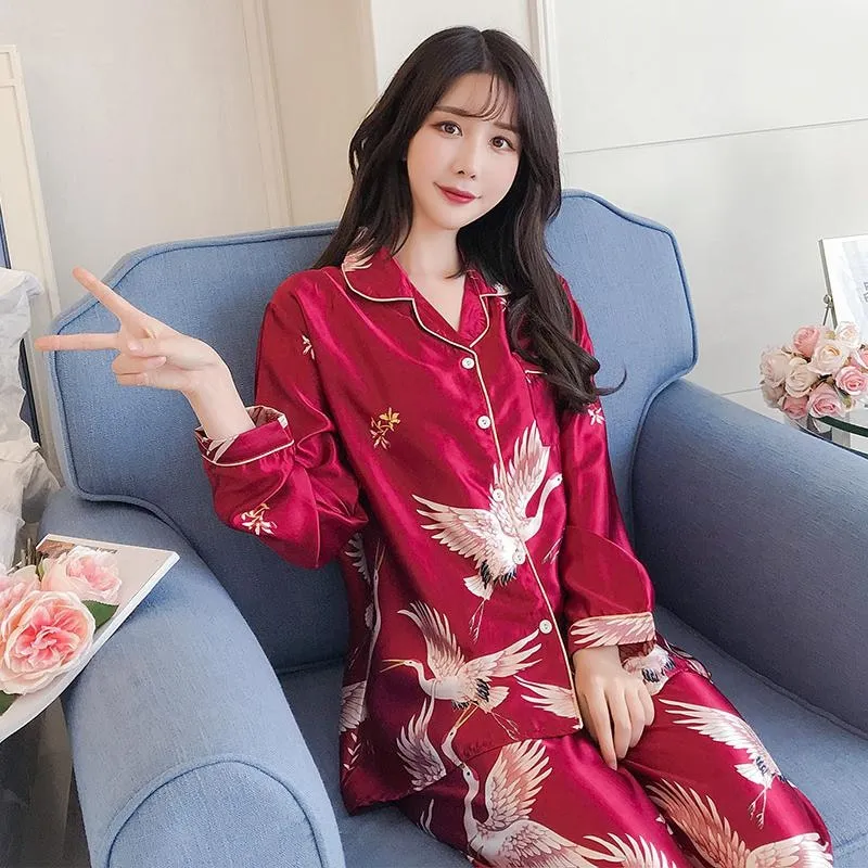 VenusFox Oversize M-5XL Womens Long Sleeve Trousers Pyjamas Silk Satin Pajamas Sets Sleepwear Nightgown Suit Robe Bath Gown Sleepshirts