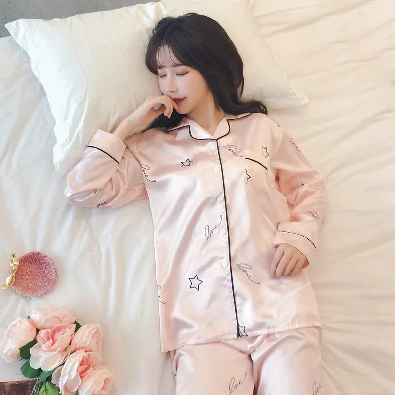 VenusFox Oversize M-5XL Womens Long Sleeve Trousers Pyjamas Silk Satin Pajamas Sets Sleepwear Nightgown Suit Robe Bath Gown Sleepshirts