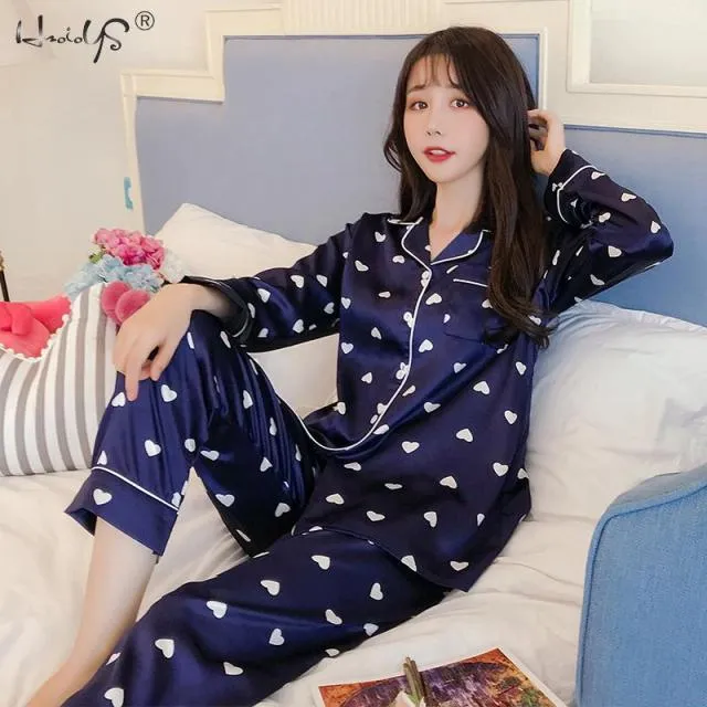 VenusFox Oversize M-5XL Womens Long Sleeve Trousers Pyjamas Silk Satin Pajamas Sets Sleepwear Nightgown Suit Robe Bath Gown Sleepshirts