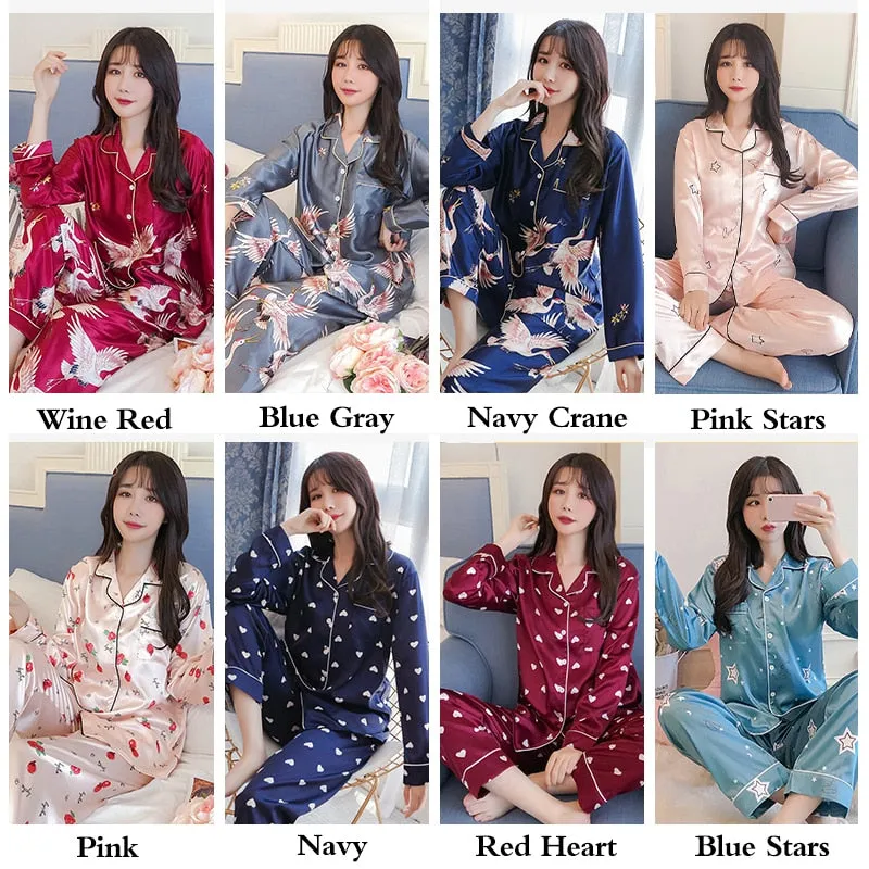 VenusFox Oversize M-5XL Womens Long Sleeve Trousers Pyjamas Silk Satin Pajamas Sets Sleepwear Nightgown Suit Robe Bath Gown Sleepshirts
