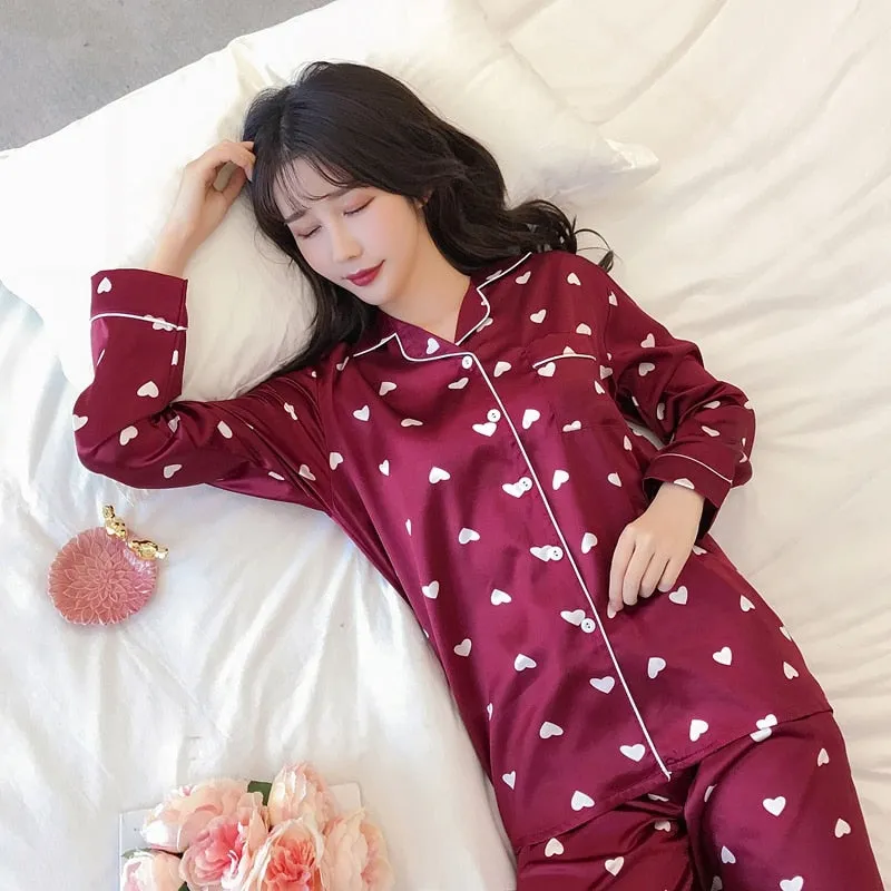 VenusFox Oversize M-5XL Womens Long Sleeve Trousers Pyjamas Silk Satin Pajamas Sets Sleepwear Nightgown Suit Robe Bath Gown Sleepshirts