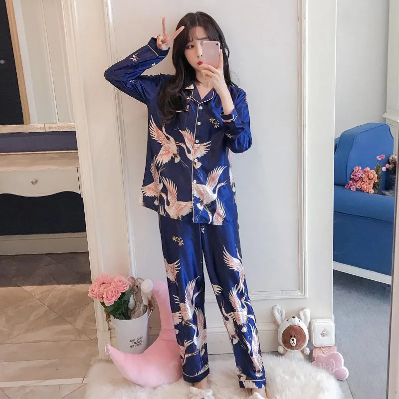 VenusFox Oversize M-5XL Womens Long Sleeve Trousers Pyjamas Silk Satin Pajamas Sets Sleepwear Nightgown Suit Robe Bath Gown Sleepshirts