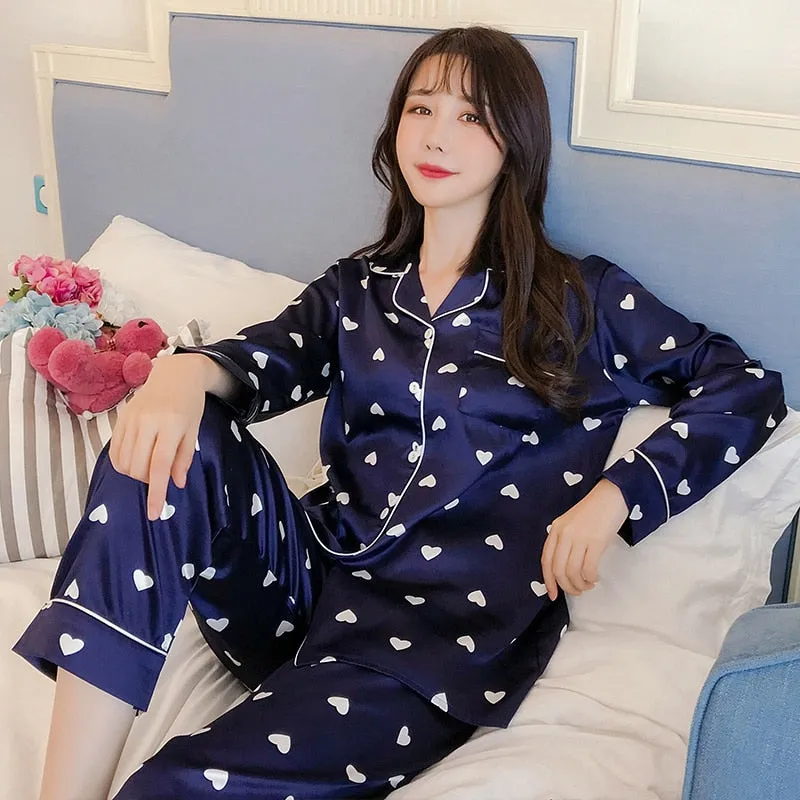 VenusFox Oversize M-5XL Womens Long Sleeve Trousers Pyjamas Silk Satin Pajamas Sets Sleepwear Nightgown Suit Robe Bath Gown Sleepshirts