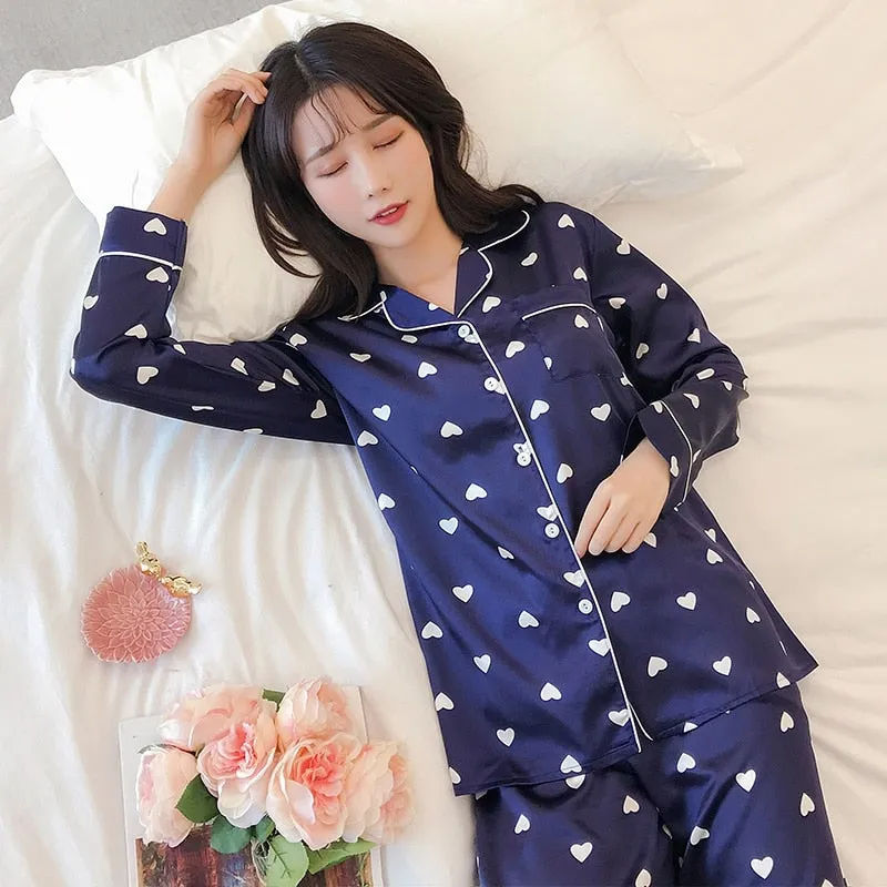 VenusFox Oversize M-5XL Womens Long Sleeve Trousers Pyjamas Silk Satin Pajamas Sets Sleepwear Nightgown Suit Robe Bath Gown Sleepshirts