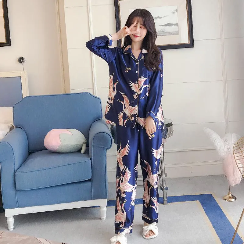 VenusFox Oversize M-5XL Womens Long Sleeve Trousers Pyjamas Silk Satin Pajamas Sets Sleepwear Nightgown Suit Robe Bath Gown Sleepshirts