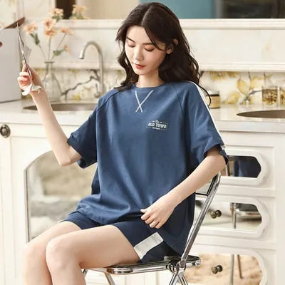 VenusFox Summer Pajamas Set Women Women Sleepwear Night Suit Home Wear Women Loose Casual Cartoon Cotton Nightwear