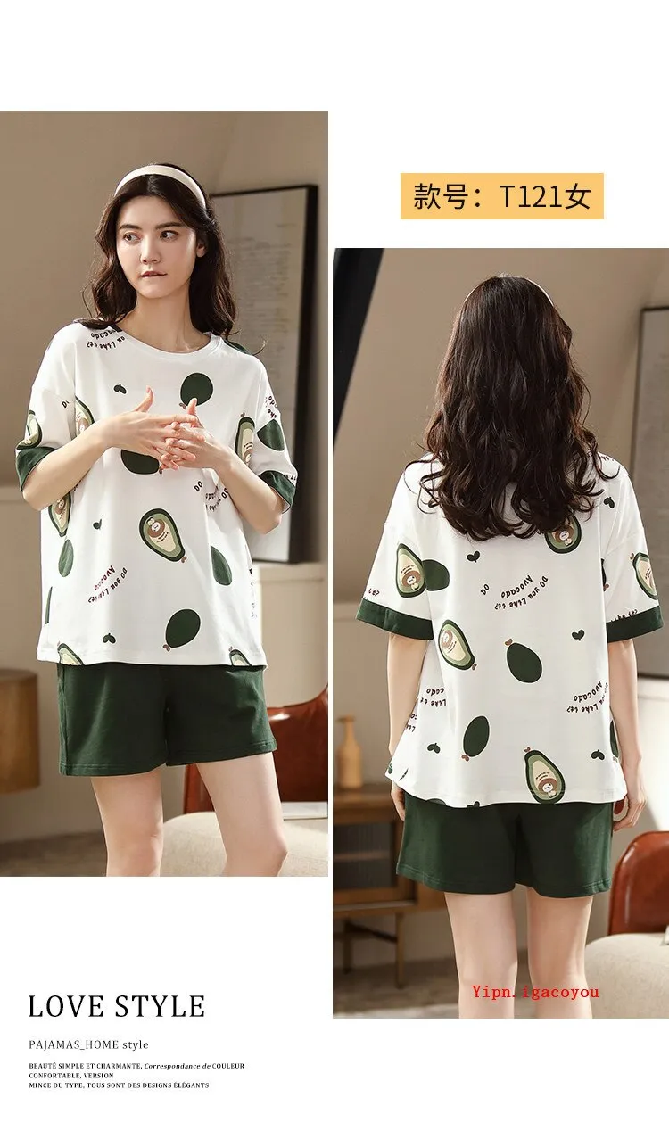 VenusFox Summer Pajamas Set Women Women Sleepwear Night Suit Home Wear Women Loose Casual Cartoon Cotton Nightwear