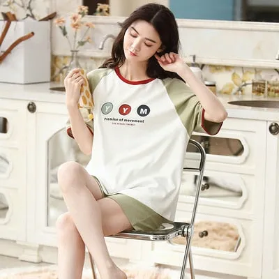 VenusFox Summer Pajamas Set Women Women Sleepwear Night Suit Home Wear Women Loose Casual Cartoon Cotton Nightwear
