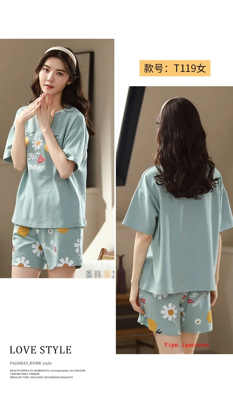 VenusFox Summer Pajamas Set Women Women Sleepwear Night Suit Home Wear Women Loose Casual Cartoon Cotton Nightwear