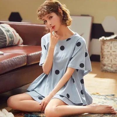 VenusFox Summer Pajamas Set Women Women Sleepwear Night Suit Home Wear Women Loose Casual Cartoon Cotton Nightwear