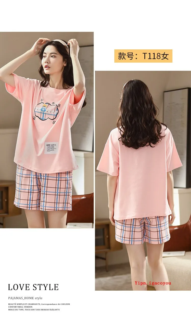 VenusFox Summer Pajamas Set Women Women Sleepwear Night Suit Home Wear Women Loose Casual Cartoon Cotton Nightwear