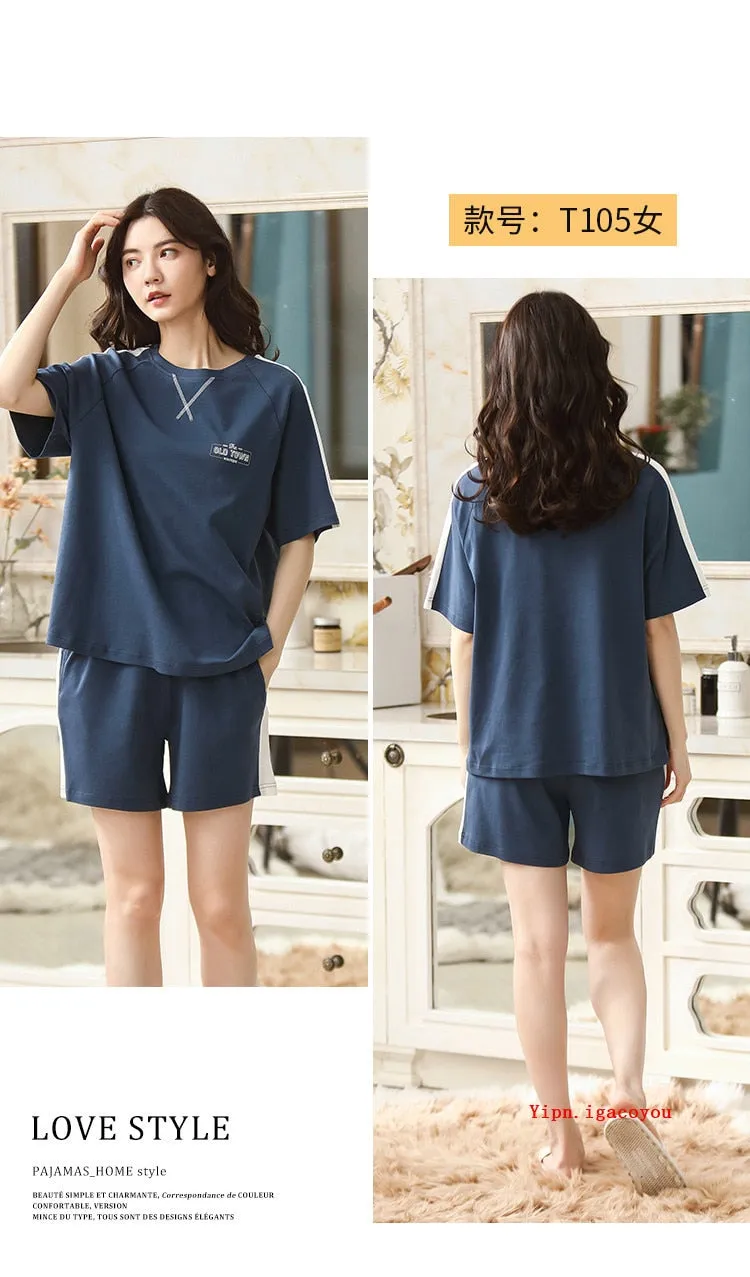 VenusFox Summer Pajamas Set Women Women Sleepwear Night Suit Home Wear Women Loose Casual Cartoon Cotton Nightwear