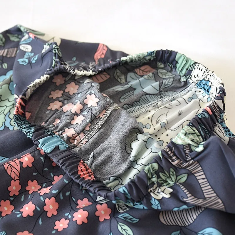 VenusFox Women Pajamas Casual Turn-down Collar Short Sleeve Sleepwear Printed Summer Pajama Shorts Female Homeware