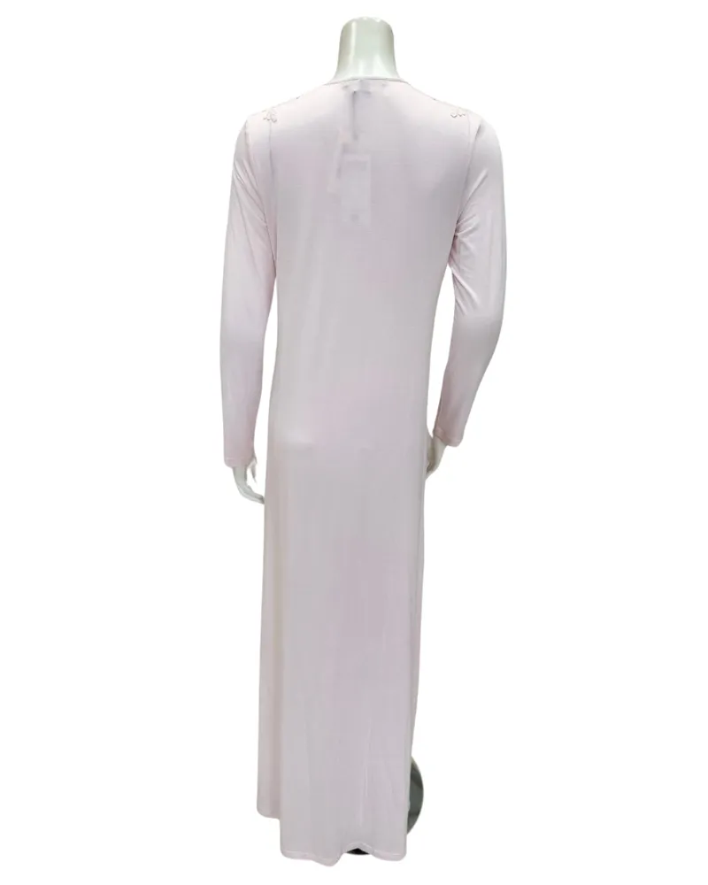 Verdiani Angel Pink Embroidered Flowers Sheer Shoulder Button Down Modal Nightgown