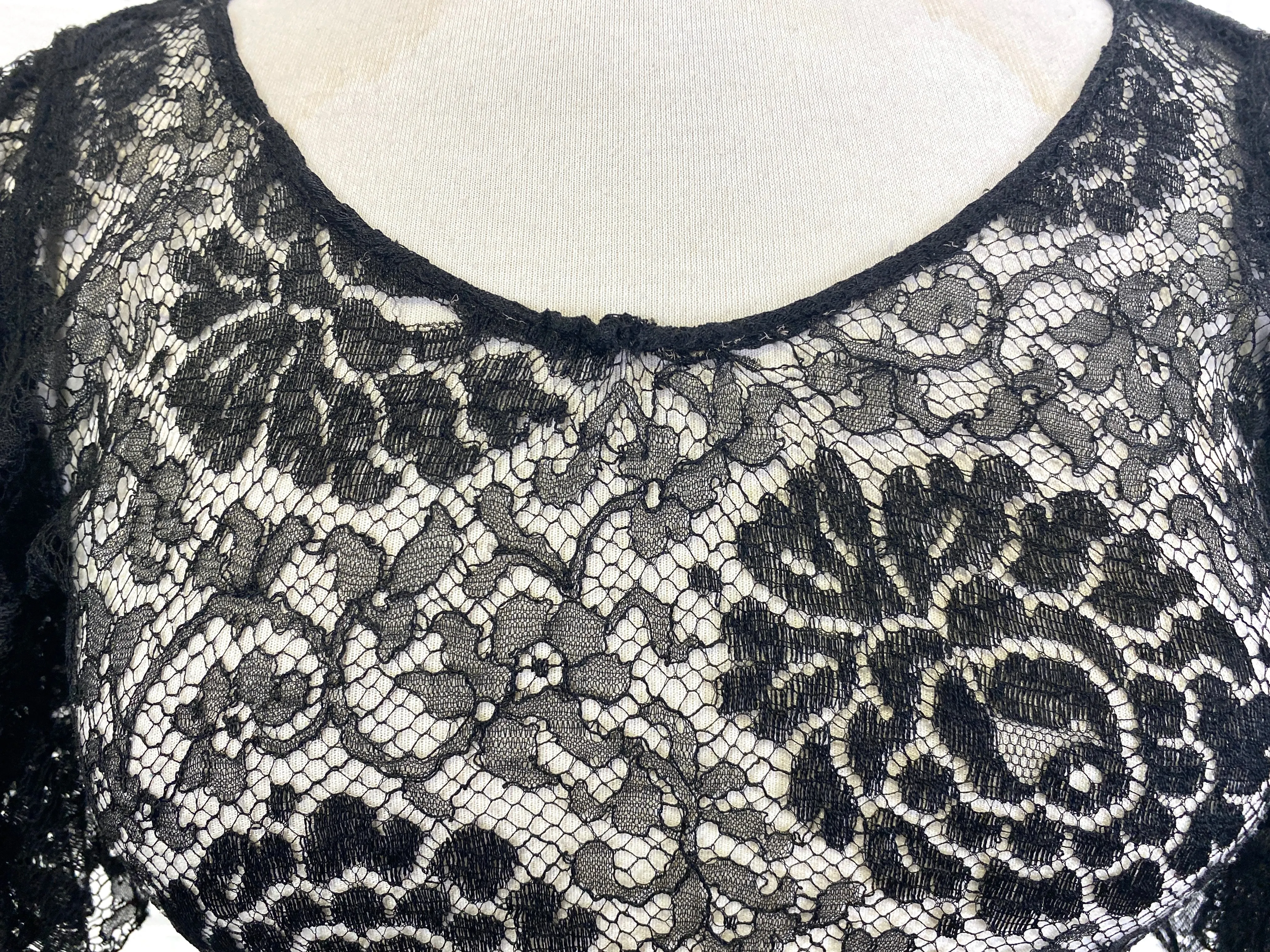 Vintage 1930s Black Lace Dress, Small
