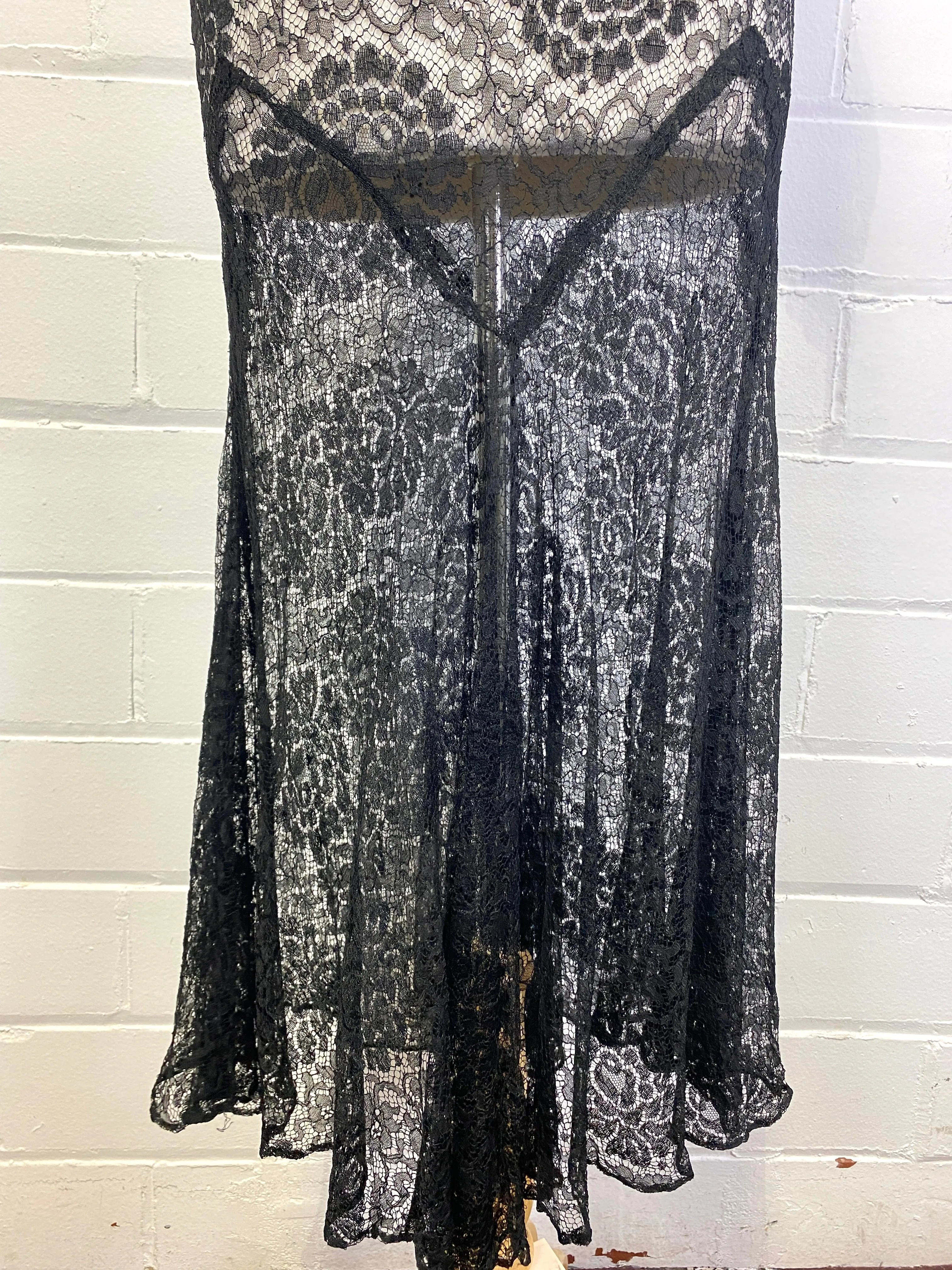 Vintage 1930s Black Lace Dress, Small