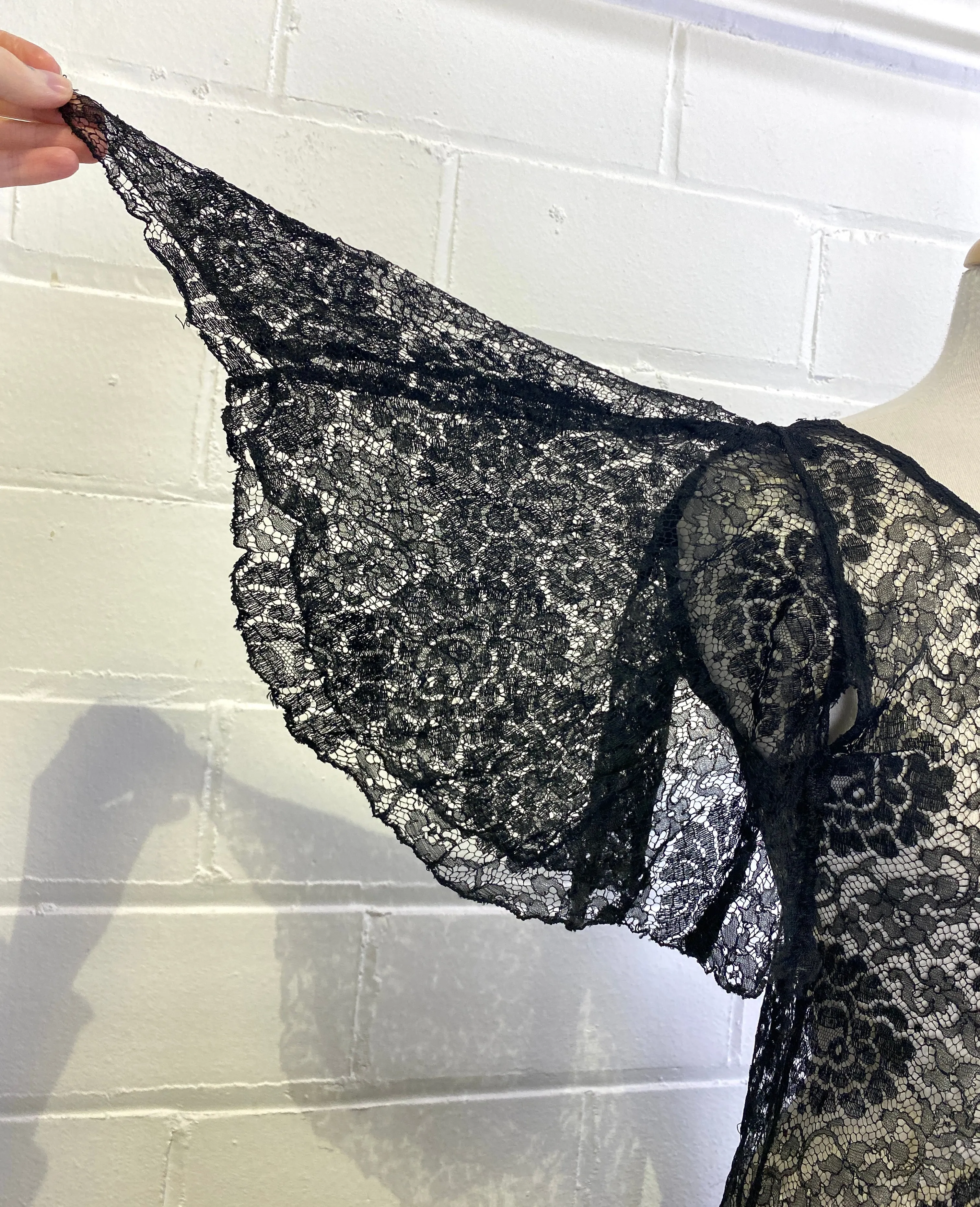 Vintage 1930s Black Lace Dress, Small