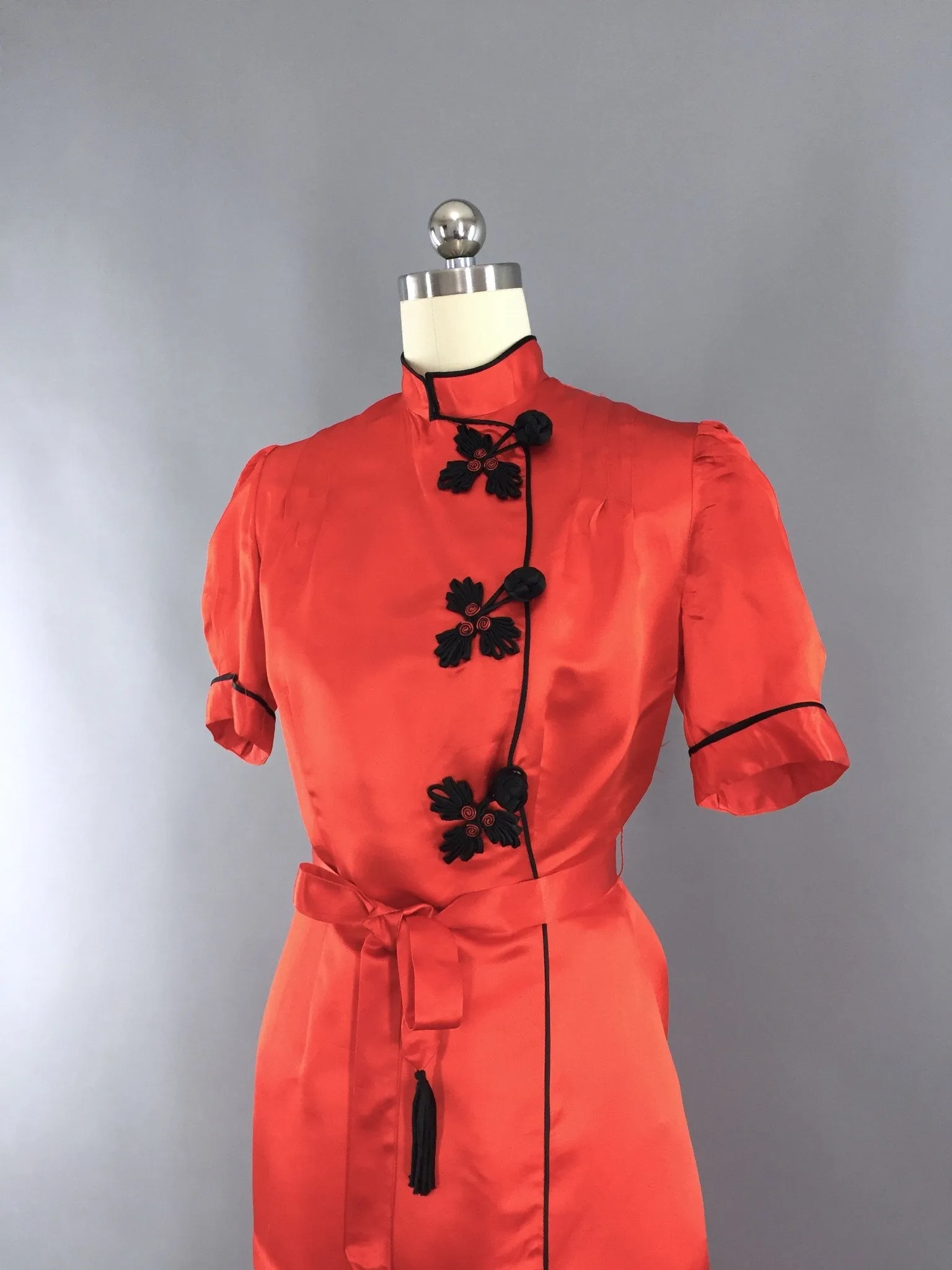 Vintage 1930s Pajamas / Red Silk Satin Loungewear Set