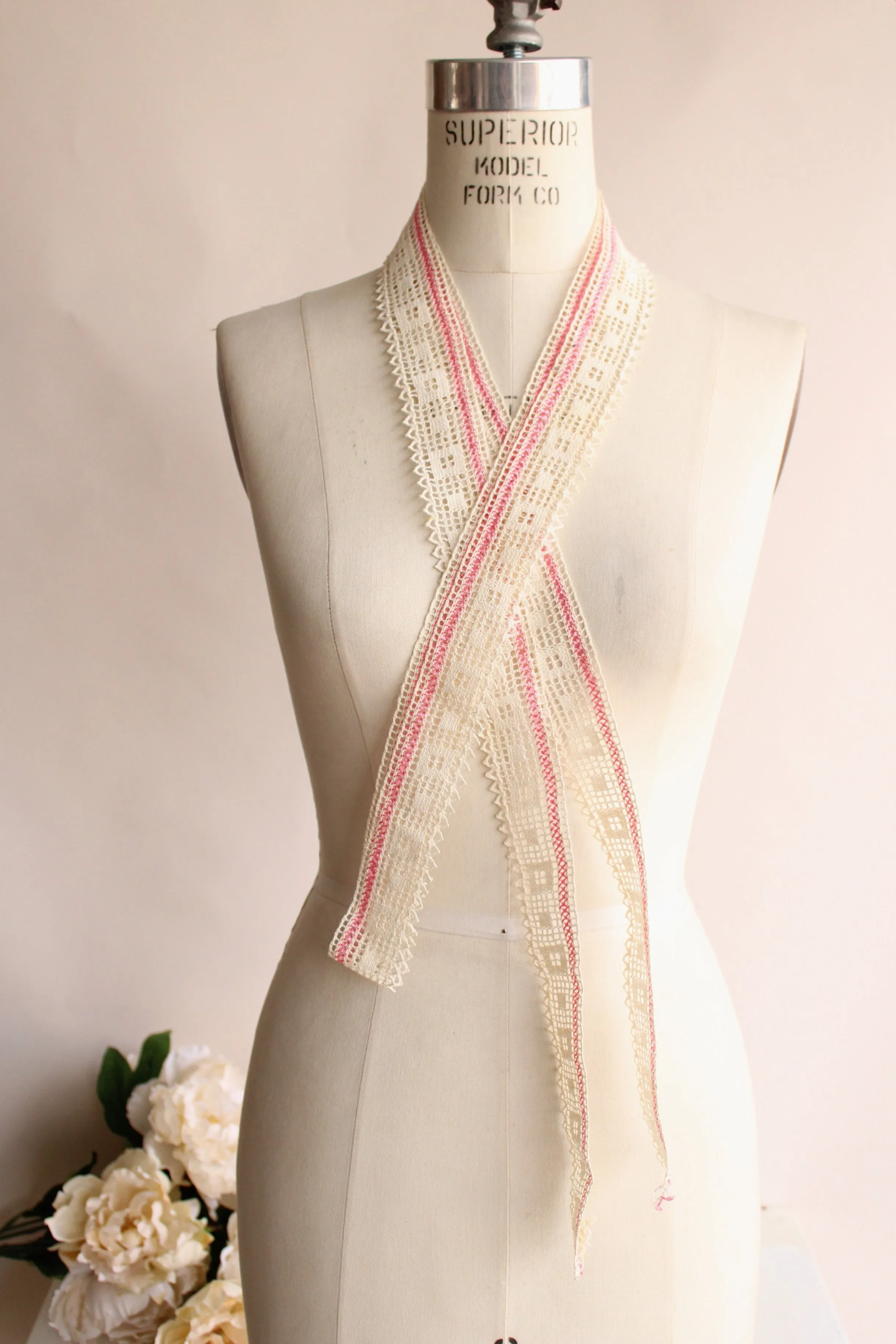 Vintage Ivory and Pink Lace Trim