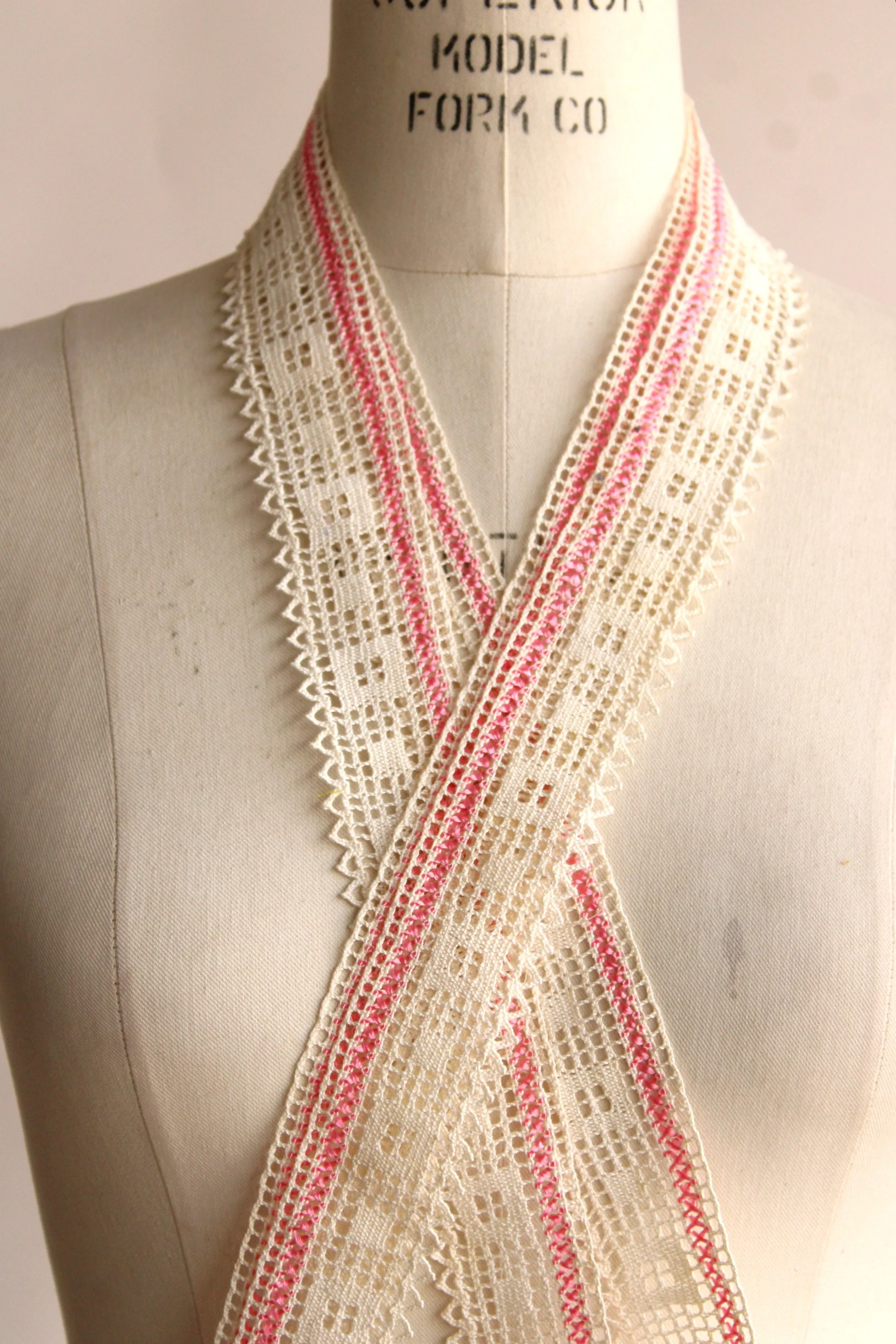 Vintage Ivory and Pink Lace Trim