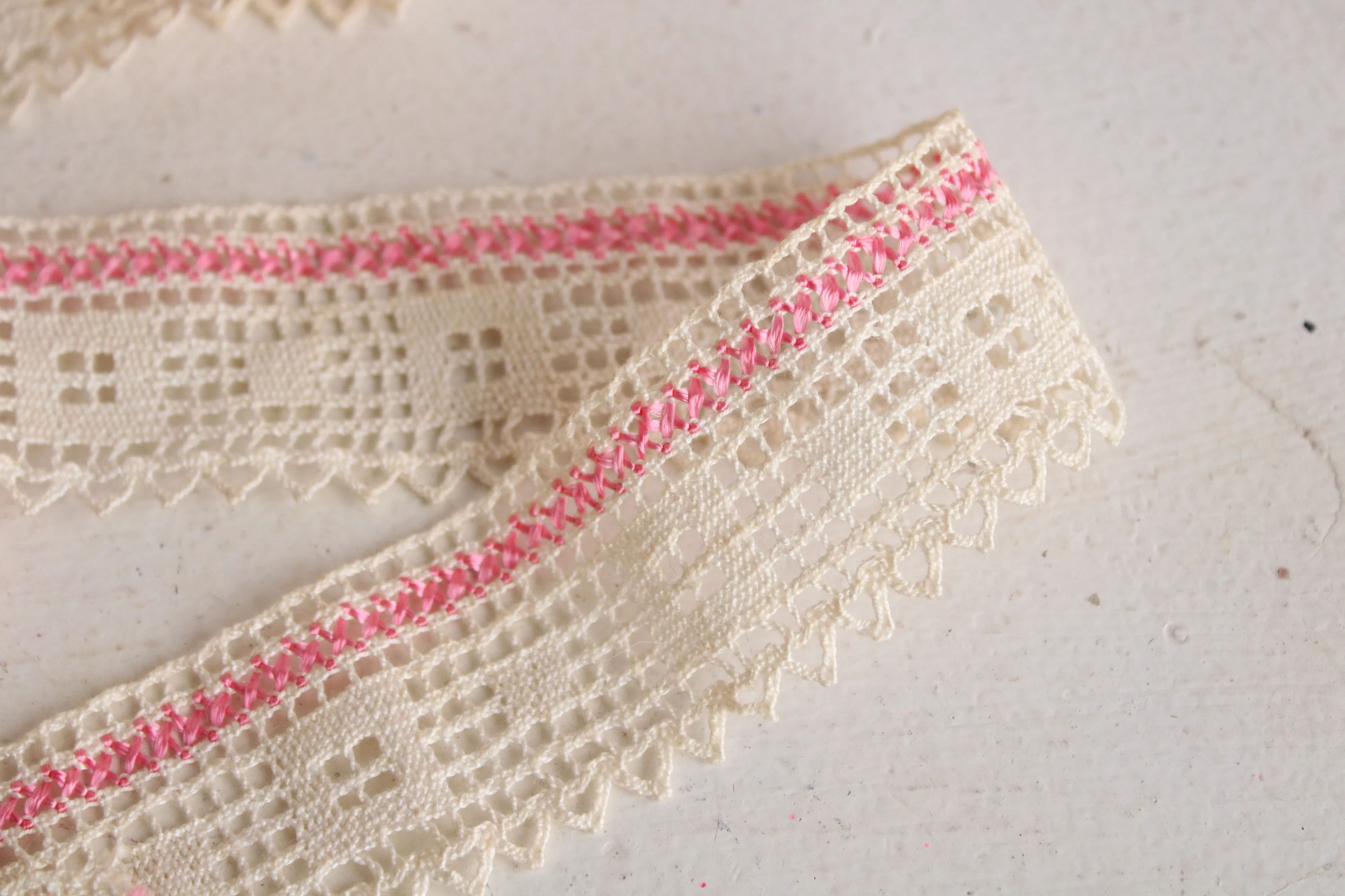 Vintage Ivory and Pink Lace Trim