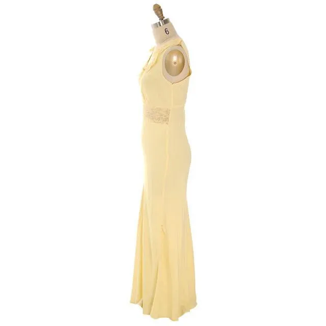 Vintage Nightgown Bias Cut Yellow Rayon w/ Lace Insets Sz 38 1930s