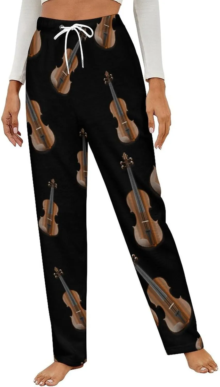 Violin Women's Flannel Pajama Pants Fleece Lounge Sleep Bottoms PJ