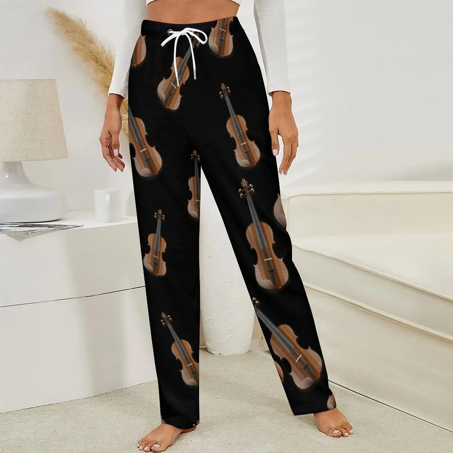 Violin Women's Flannel Pajama Pants Fleece Lounge Sleep Bottoms PJ