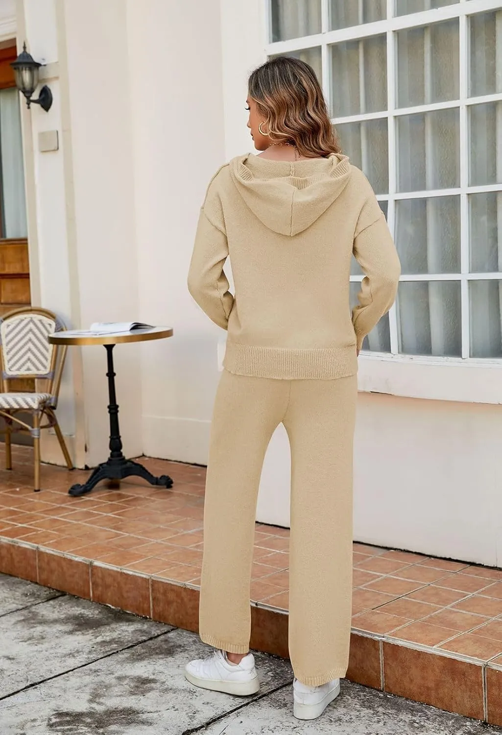 Viottiset Women's 2 Piece Outfits Sweater Set Long Sleeve Hoodies With Pocket Wide Leg Pants Lounge Sets Sweatsuit