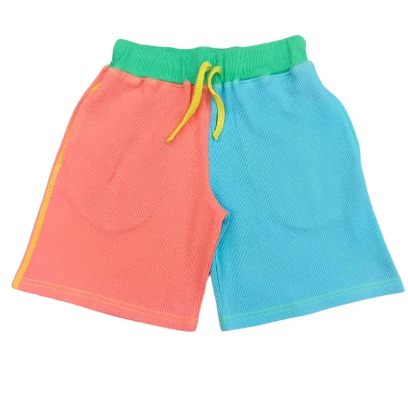 Waffle top & shorts set- '90s neon